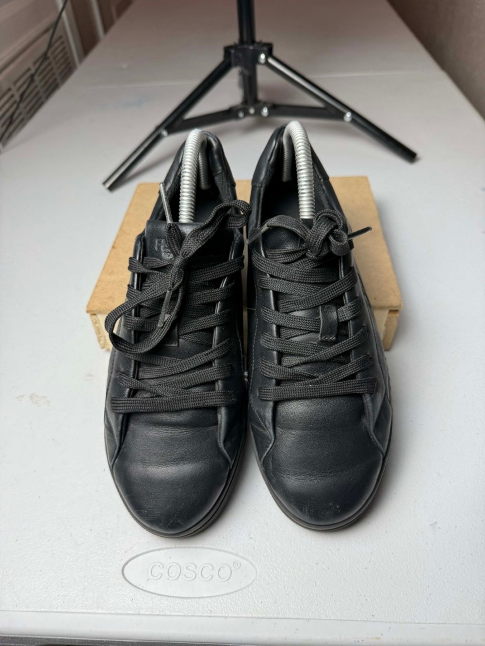 Used FENDI FF Embossed Black Leather Sneakers Sz 37.5 / US 7.5 - Picture 7 of 13